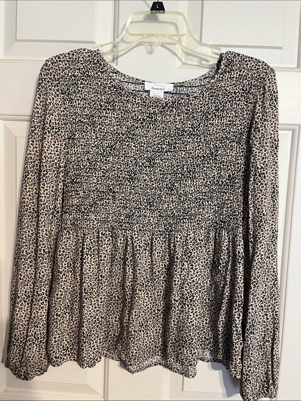 URBAN Romantics Beige and Black Smocked Animal Print Top